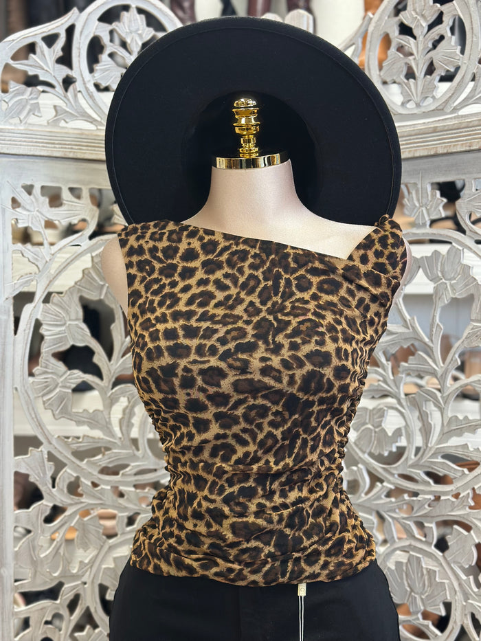 Asymmetrical Cheetah Print Blouse- Estira, Stretchy