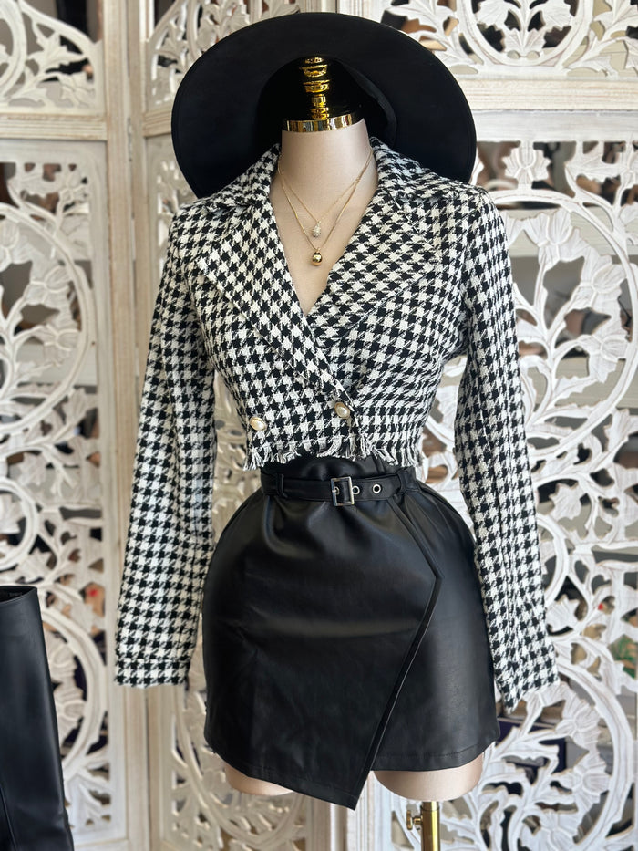 Black Faux Leather Wrapped Mini Skirt- Slightly Stretchy,Estira Poco