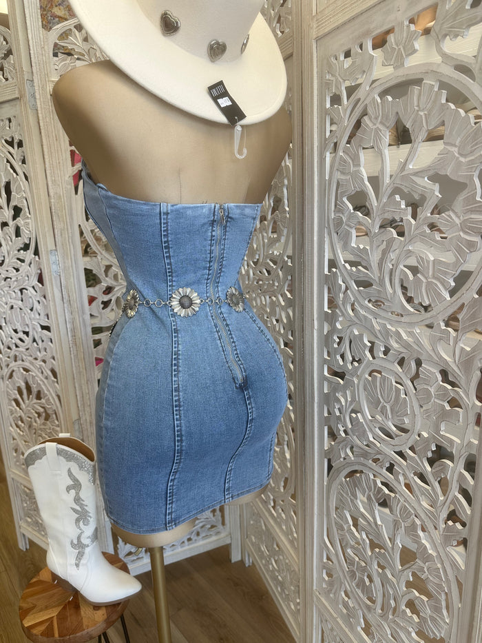 Corset Denim Mini Dress- Slightly Stretchy estira poco.
