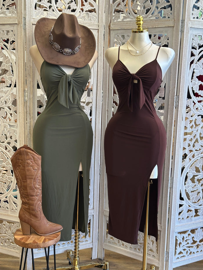 Keyhole Knotted Midi Dress- Estira, Stretchy
