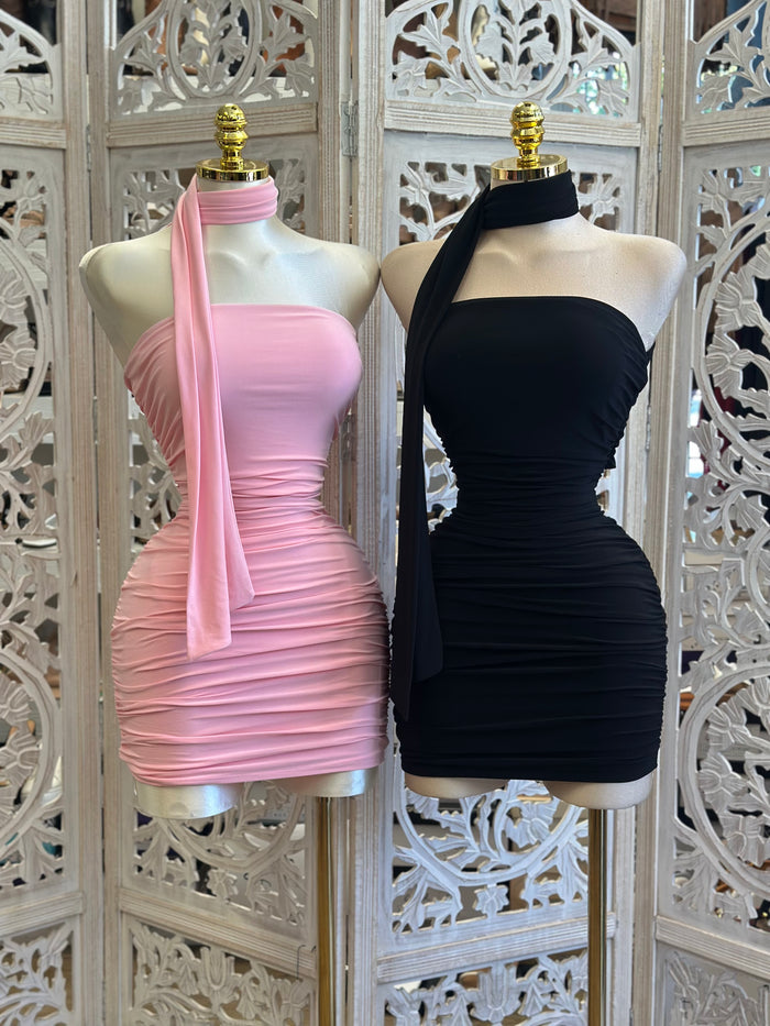 Scarfed Mini Dress- Estira, Stretchy