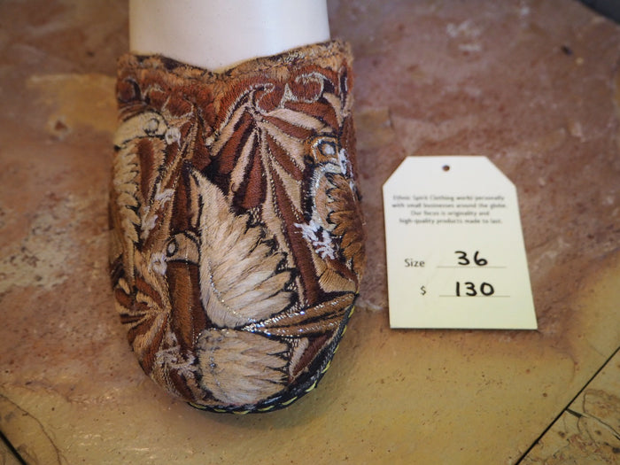 Size 36 Ballerina Sandals - Brown and Gold Birds