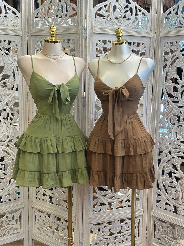 Smocked Knotted Mini Dress- Estira, Stretchy