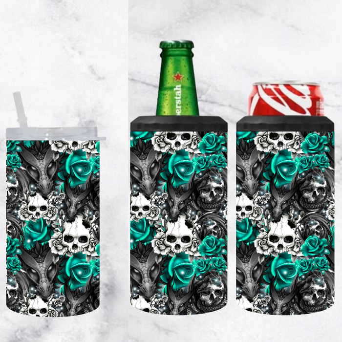 3 in 1 tumbler  TEAL FLOWER SKULLS