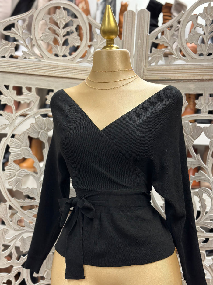 Black Sweater Wrapped Blouse no