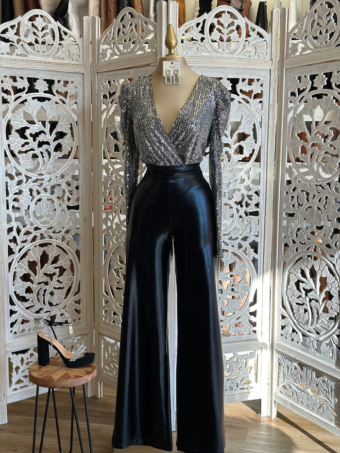 Wrapped Sequin Silver Bodysuit Venta final..