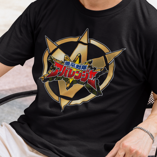 Super Sentai Inspired Abaranger T shirt featuring logo in front of symbol