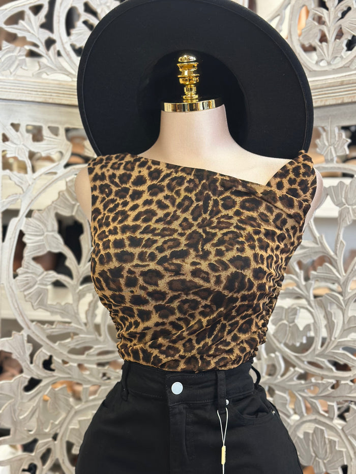 Asymmetrical Cheetah Print Blouse- Estira, Stretchy