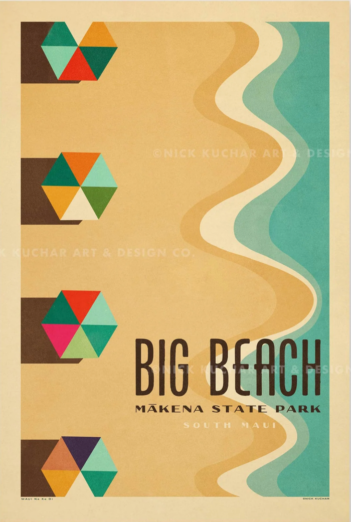 Big Beach Travel Print by Nick Kuchar