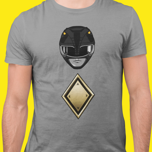 Super Sentai Inspired Zyuranger / power rangers T shirt featuring black ranger helmet and gold chest diamond