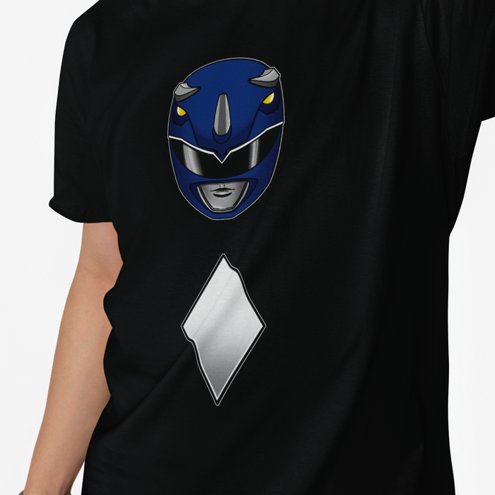 Super Sentai Inspired Zyuranger / power rangers T shirt featuring BLue ranger helmet and white chest diamond
