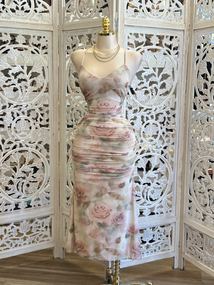 Blush Rose Midi Dress - Estira, Stretchy