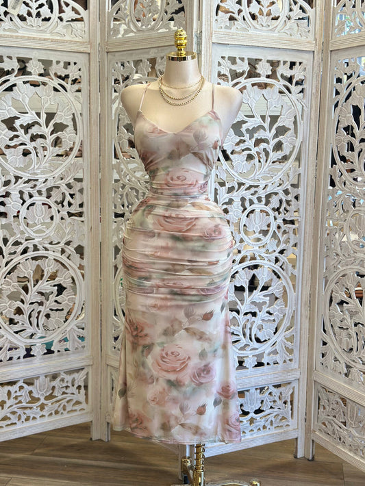 Blush Rose Midi Dress - Estira, Stretchy