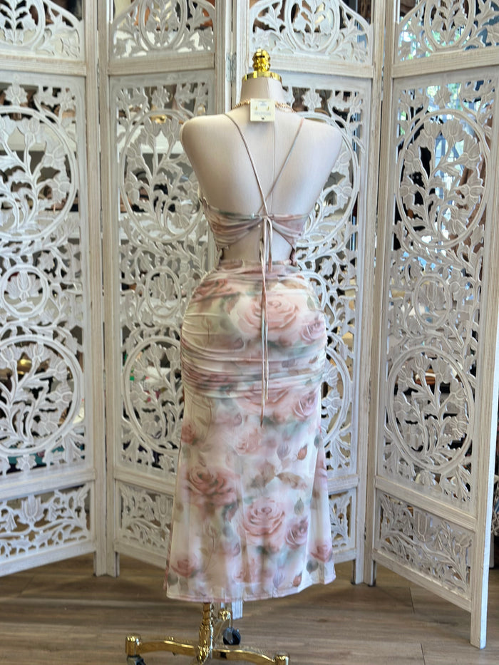 Blush Rose Midi Dress - Estira, Stretchy