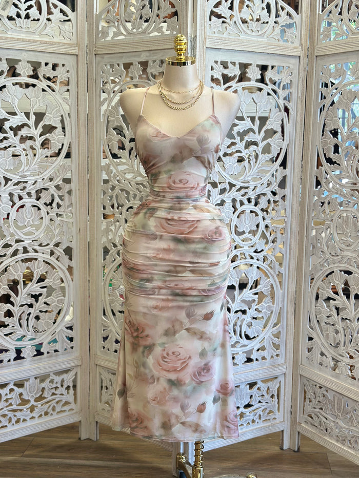 Blush Rose Midi Dress - Estira, Stretchy