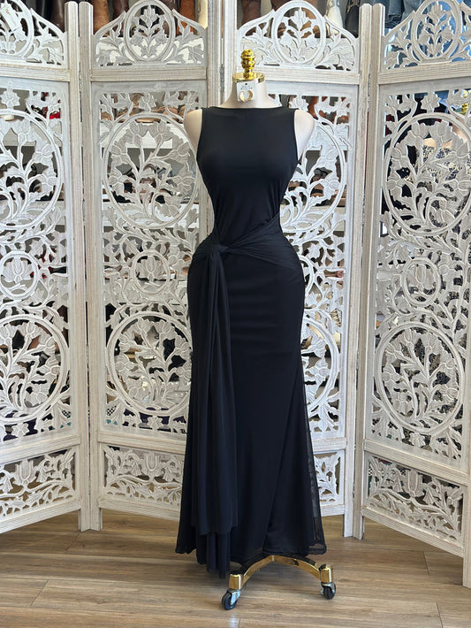 Boat Neck Knotted Formal Dress- Stretchy, Estira