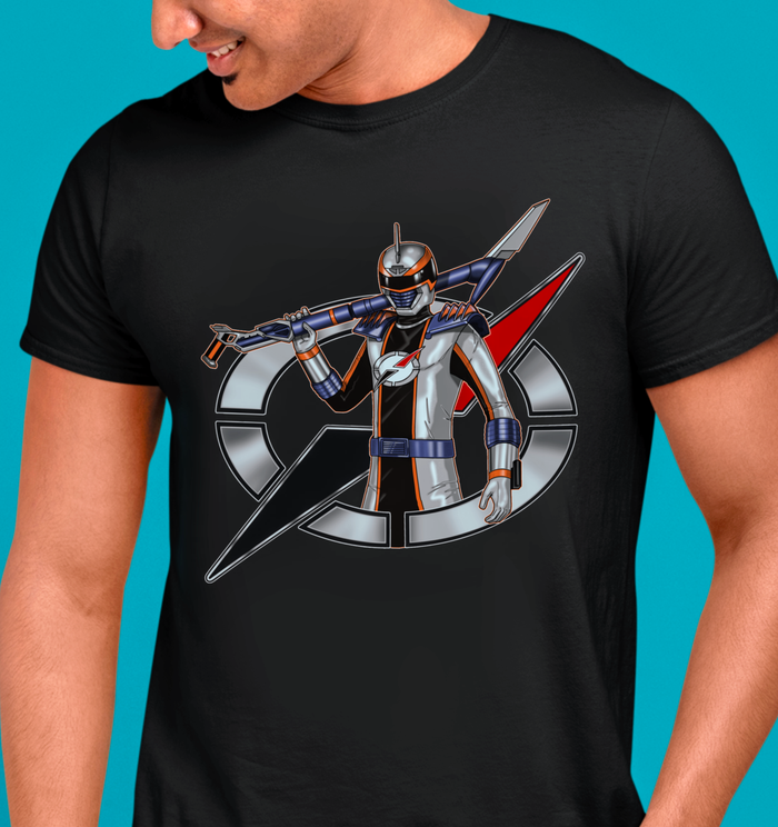 Super Sentai Inspired Boukenger T shirt featuring silver ranger in logo