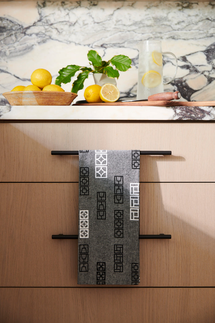 Breeze Block Linen Tea Towel - Black