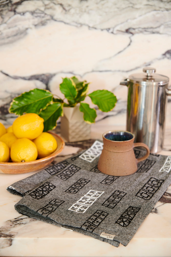 Breeze Block Linen Tea Towel - Black