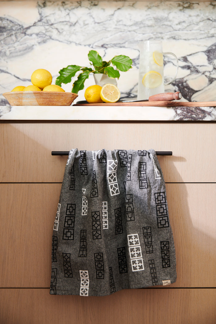Breeze Block Linen Tea Towel - Black