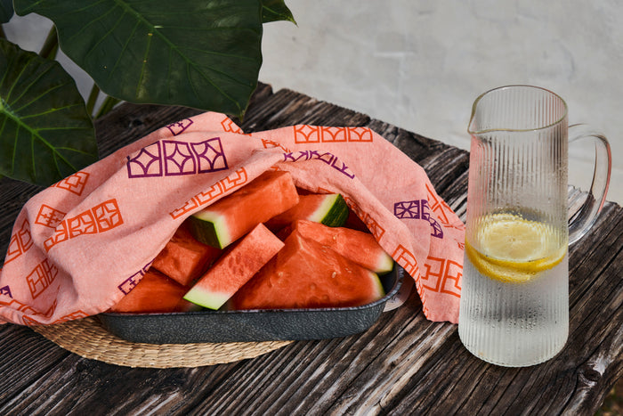 Breeze Block Linen Tea Towel - Coral