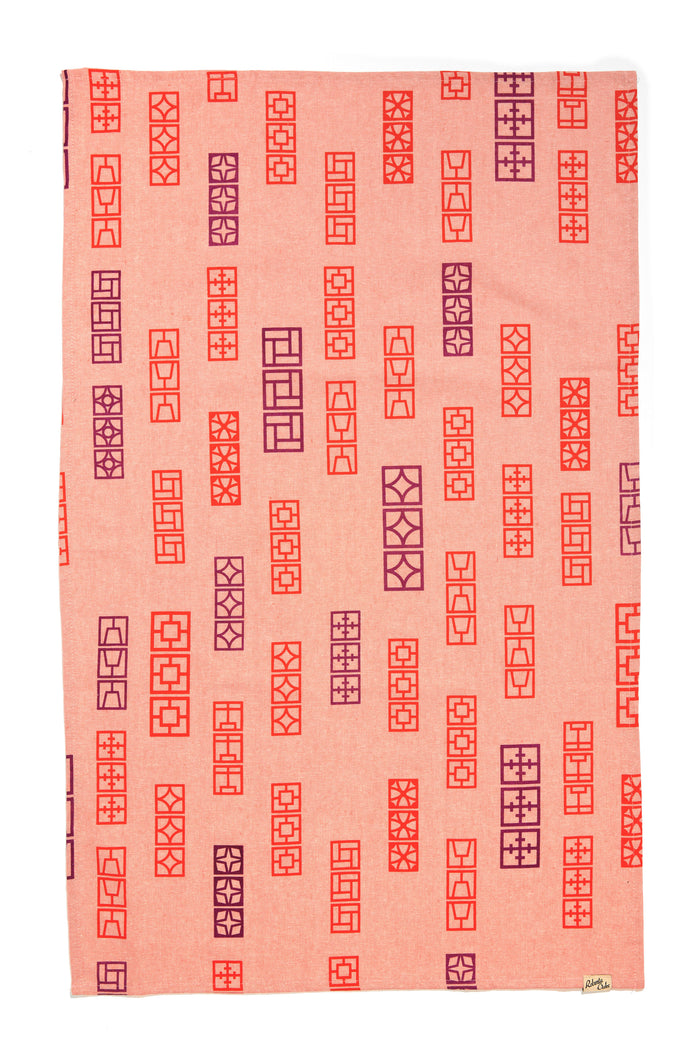 Breeze Block Linen Tea Towel - Coral