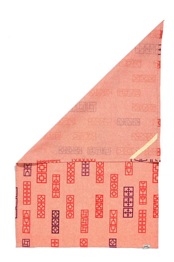 Breeze Block Linen Tea Towel - Coral