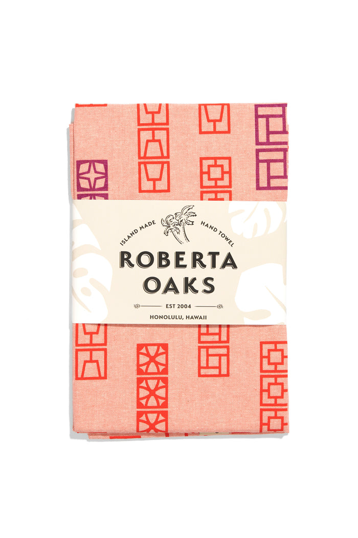 Breeze Block Linen Tea Towel - Coral