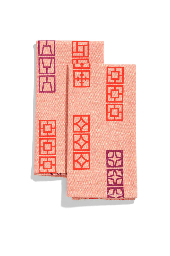 Breeze Block Napkin Set - Coral