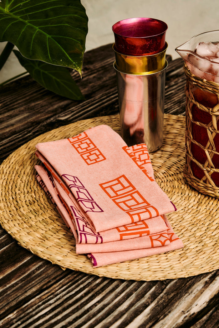 Breeze Block Napkin Set - Coral