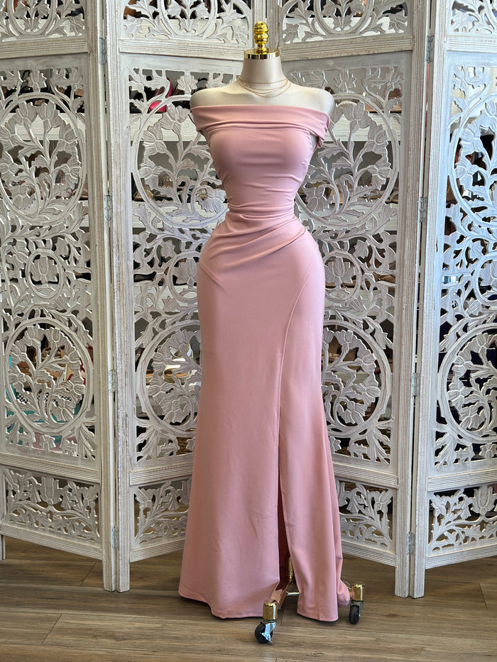 Bubble Pink Off Shouler Maxi Dress - Estira, Stretchy