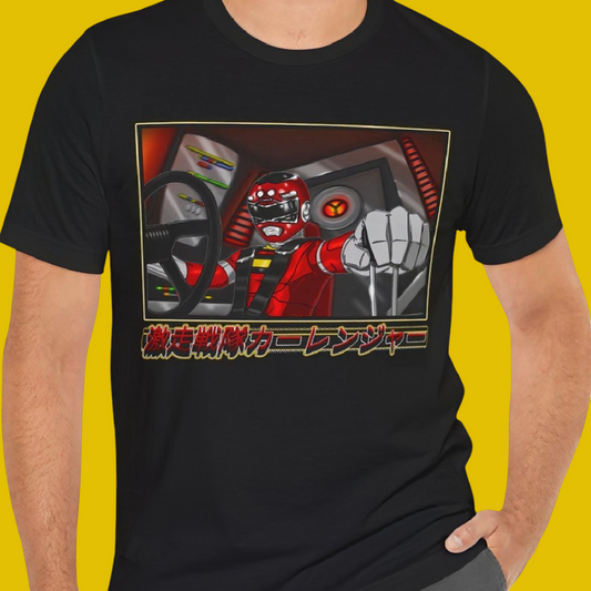 Super Sentai Inspired Carranger T shirt featuring Red ranger racing