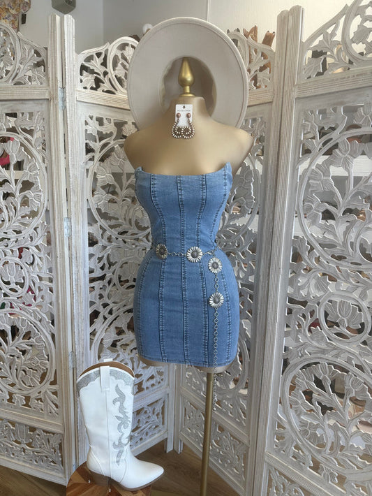 Corset Denim Mini Dress- Slightly Stretchy estira poco.