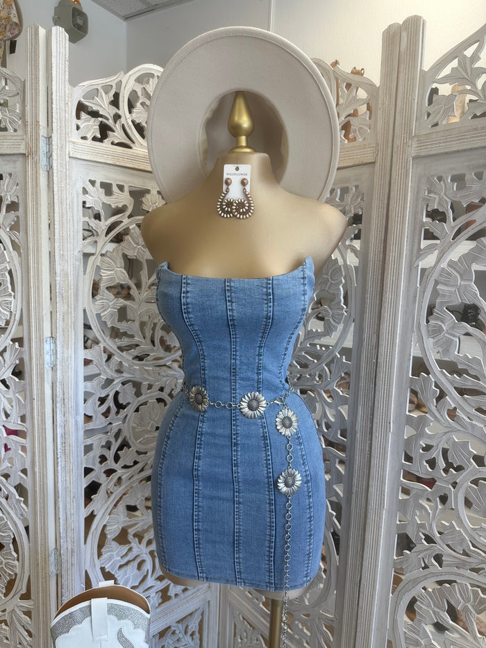 Corset Denim Mini Dress- Slightly Stretchy estira poco.