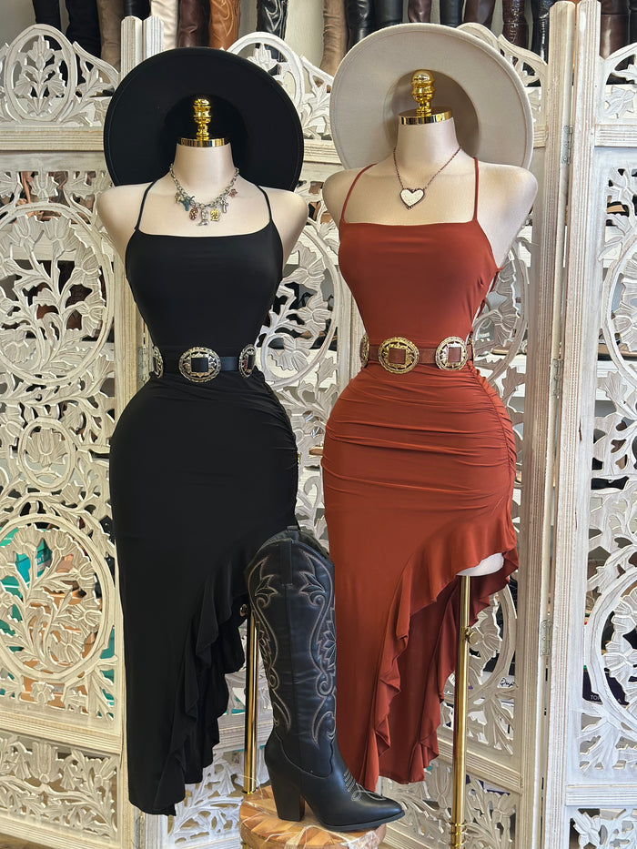 Cross Back Ruffle Dress- Stretchy,Estira