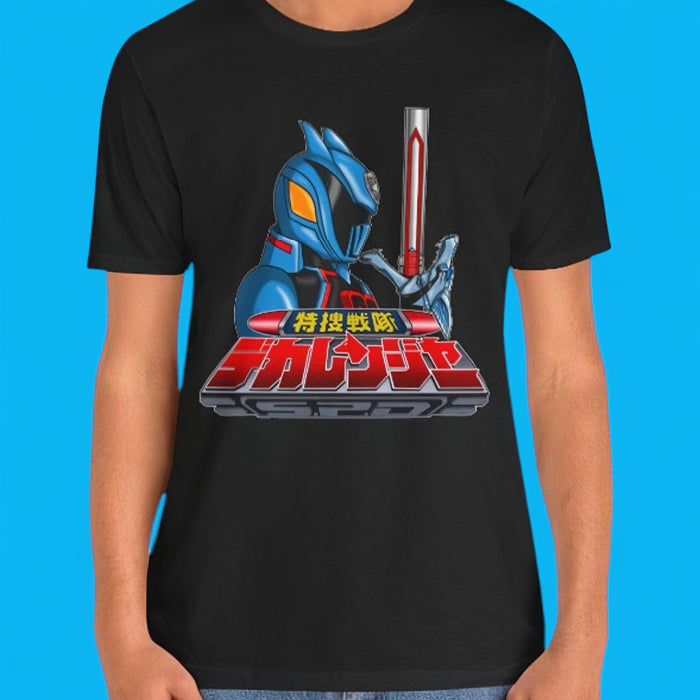 Super Sentai Inspired dekaranger T shirt featuring deka master / shadow ranger with sword