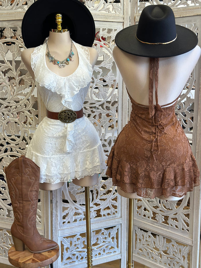 Delicate Lace Mini Dress- Estira, Stretchy
