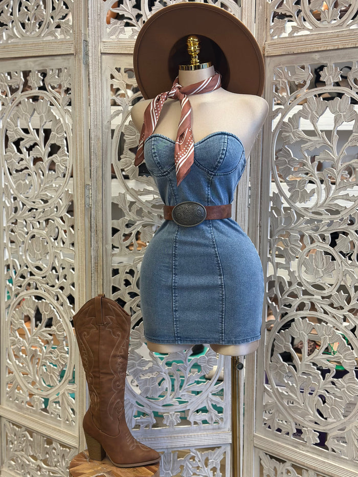 Denim Heartline Mini  Dress- Not Stretchy, No Estira