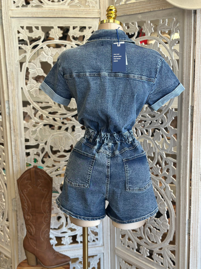Denim Washed Mini Jumpsuit - Stretchy,Estira