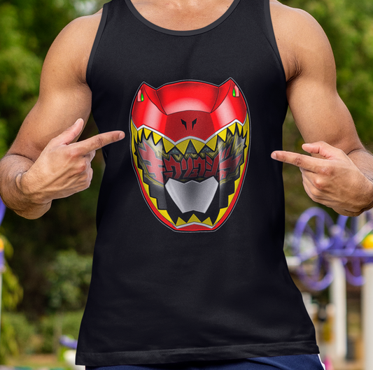 Dino Red Helmet Tank  Custom Graphic Art Cosplay Shirts Rangers Retro Vintage 90s