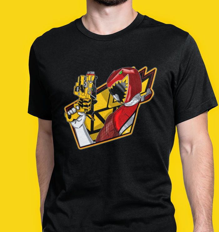 Super Sentai Inspired Kyoryuger  / power rangers dino charge T shirt featuring Red ranger holding blaster