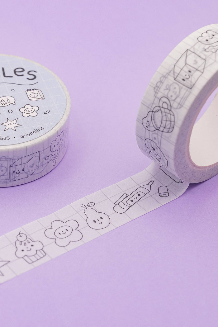 Washi tape with doodles on a purple background