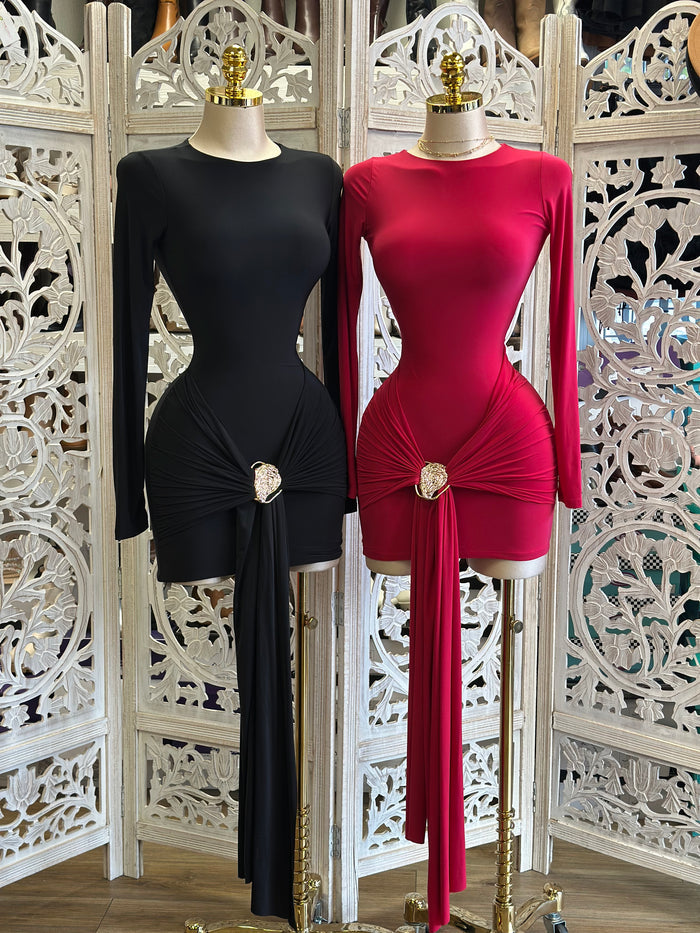 Draped Tailed Mini Dress- Stretchy,Estira
