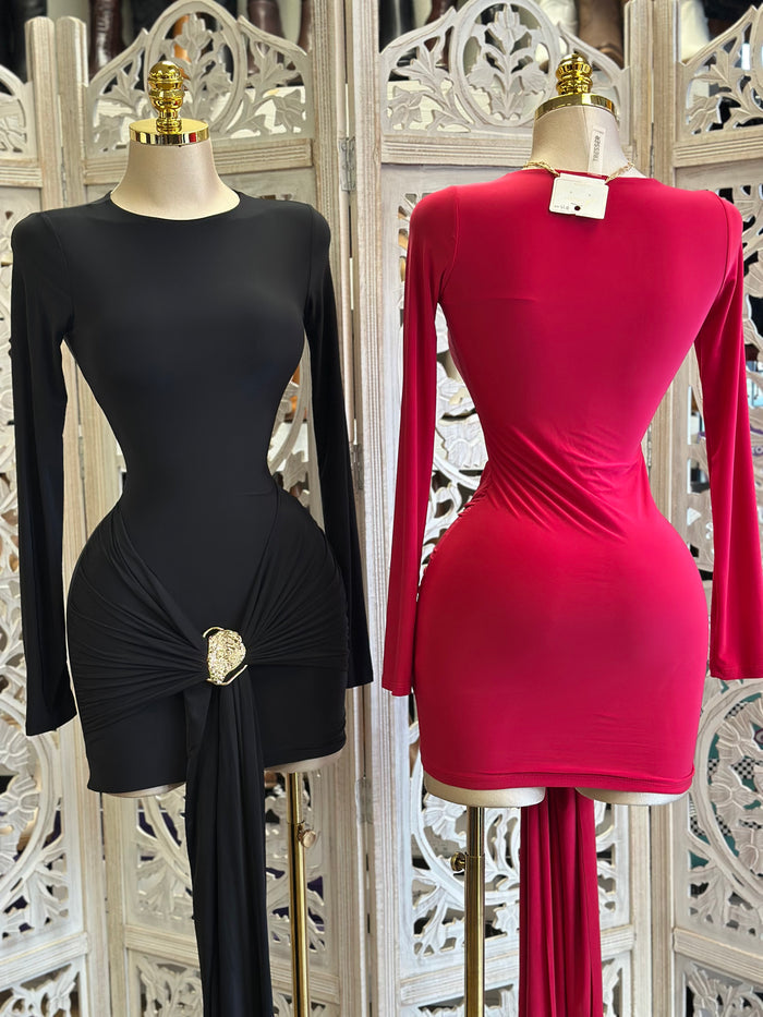 Draped Tailed Mini Dress- Stretchy,Estira