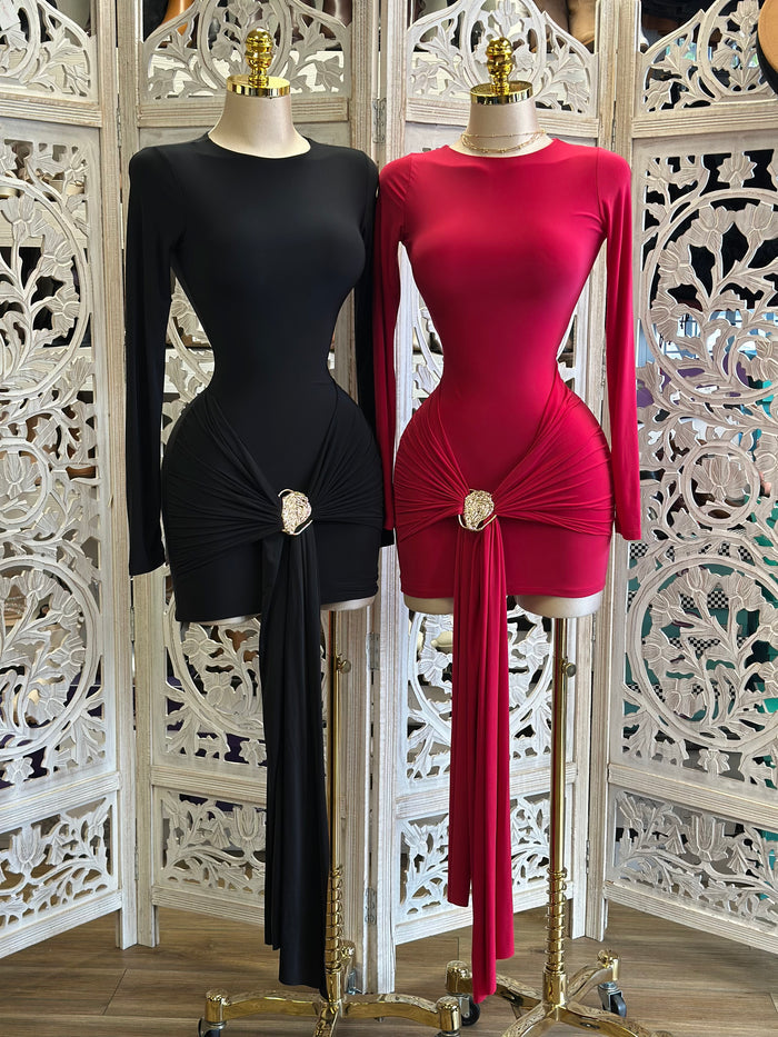 Draped Tailed Mini Dress- Stretchy,Estira