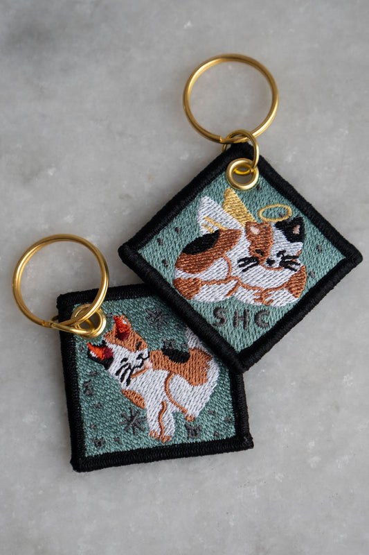 Duality Cat - Embroidered Keychain