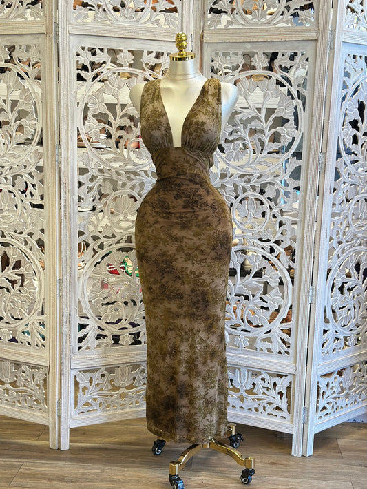 Earth Print Floral Dress - Estira, Stretchy