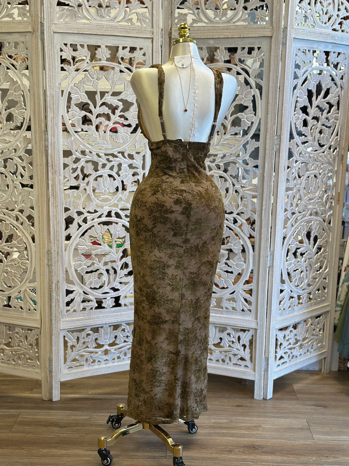 Earth Print Floral Dress - Estira, Stretchy