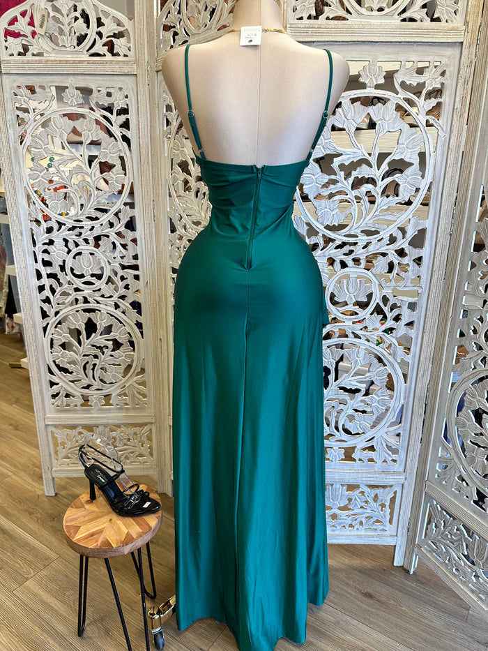 Forest Green Wrapped Cami Formal Dress- Stretchy,Estira