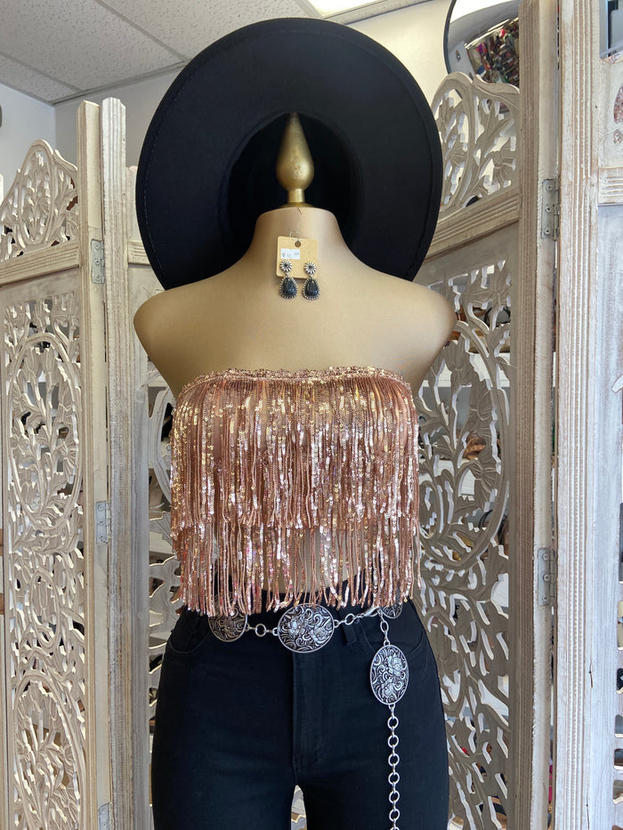 Fringe Rose Gold Sparkle Top